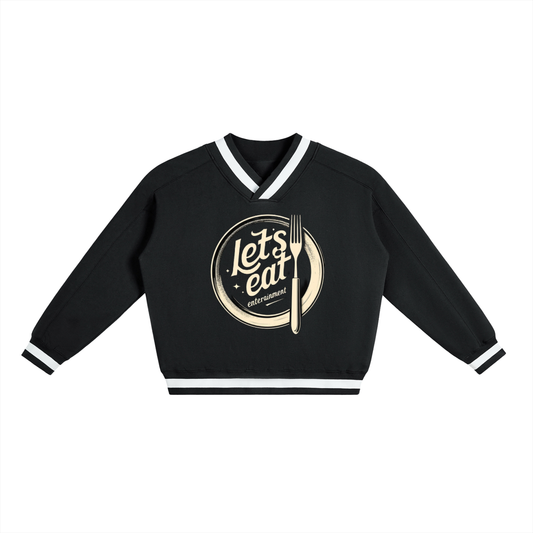 V-Neck Contrast Collar Boxy Sweatshirt