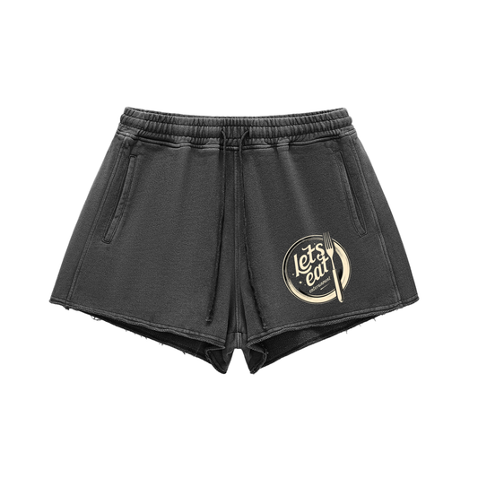 Snow Washed Raw Edge Drawstring Shorts