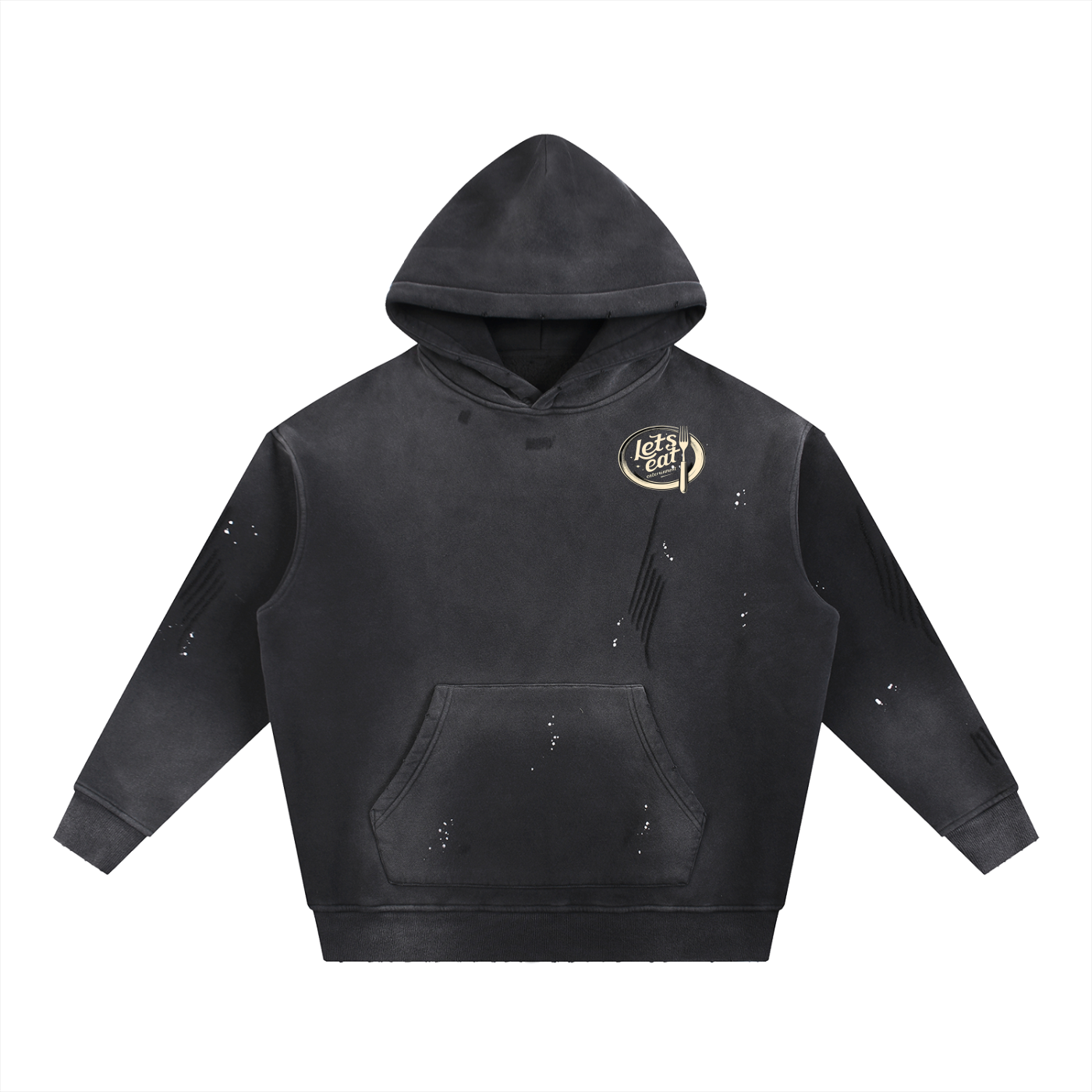 Vintage Washed Frayed Fleece Hoodie