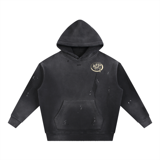 Vintage Washed Frayed Fleece Hoodie